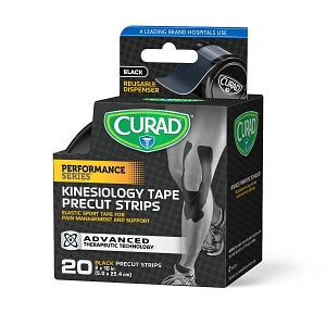 Medline CURAD Performance Series Kinesiology Tape - CURAD Performance Series Kinesiology Tape, Black, Precut 2" x 10" Strips - CUR5060