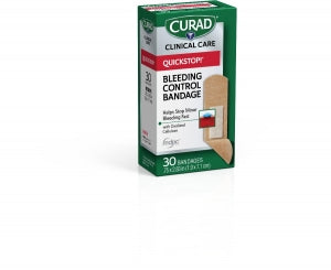 Medline CURAD QuickStop Bandages - CURAD Flex-Fabric Bandages with QuickStop! Bleeding Control Technology, 0.75" x 2.83" - CUR5243V1