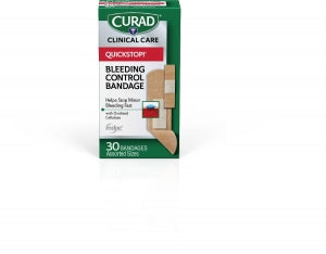 Medline CURAD QuickStop Bandages - CURAD Flex-Fabric Bandages with QuickStop! Bleeding Control Technology, Assorted Sizes - CUR5245V1