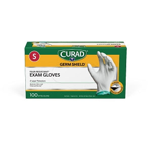 Medline CURAD Germ Shield Nitrile Exam Gloves - CURAD Germ Shield Powder-Free Two-Color Nitrile Exam Gloves, 100 Count, Size S - CUR6141