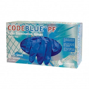 Cypress Medical CODEBLUE Latex Exam Gloves - GLOVE, CODEBLUE, LATEX, POWDER FREE, MED - 23-34