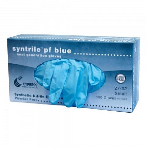 Cypress syntrile PF Blue Standard Nitrile Exam Gloves - Powder-Free Nitrile Exam Gloves, Blue, Size S, 10 Boxes / Case - 27-32