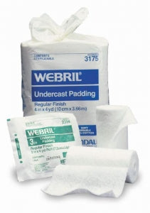 Cardinal Health Webril 100% Cotton Undercast Padding - Webril 100% Cotton Undercast Padding, Sterile, 3" x 4 yd. - D4-325