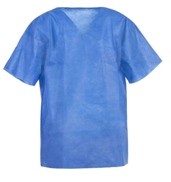 Tronex Disposable Protective Medium Blue Scrub Shirts - SHIRT, SCRUB, RESISTANT, VNECK, POCK, BLUE, SM - SMS22010B