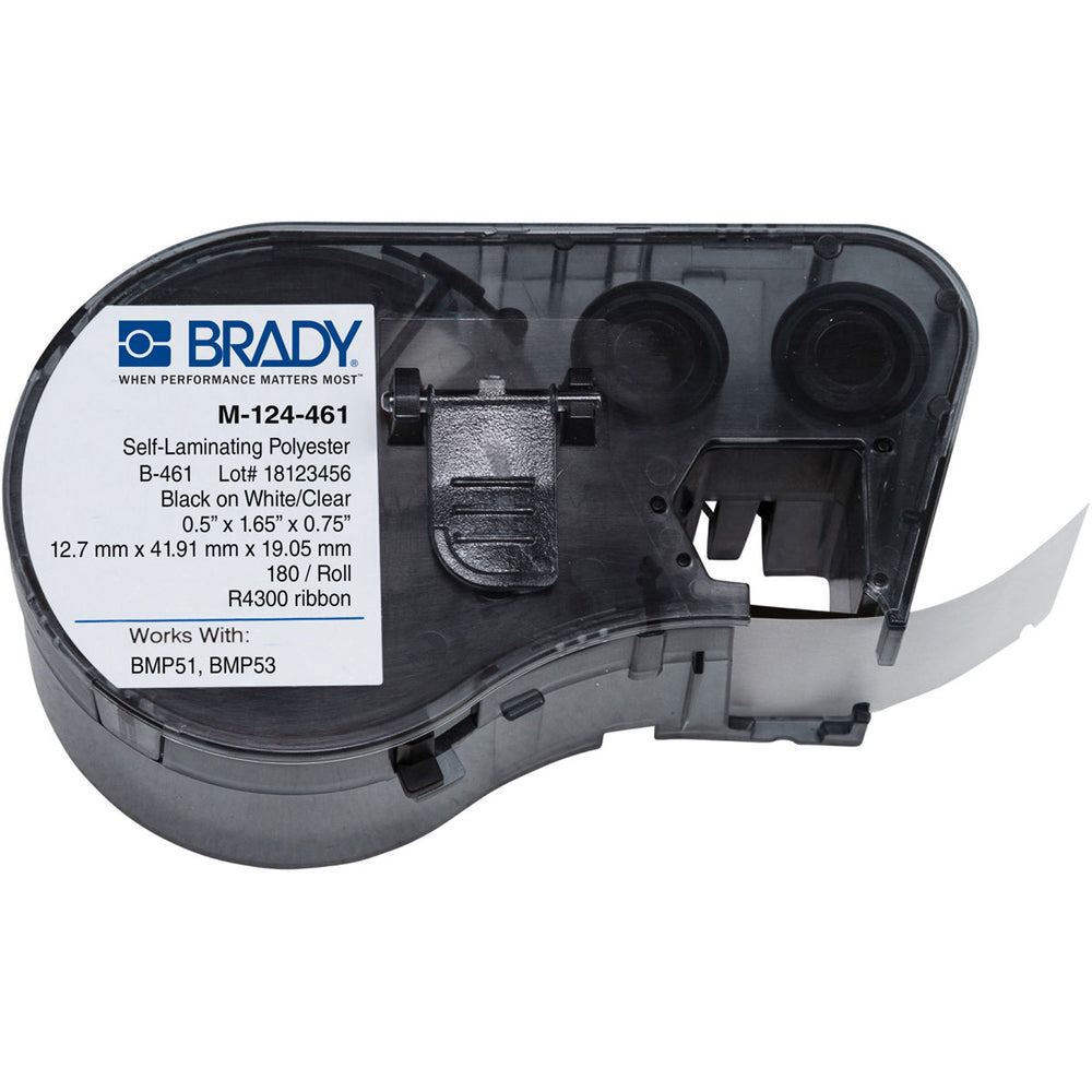 Brady Self-Laminating Polyester Labels - Self-Laminating Polyester Label Cartridge, 0.5" x 1.65" x .75" - M-124-461