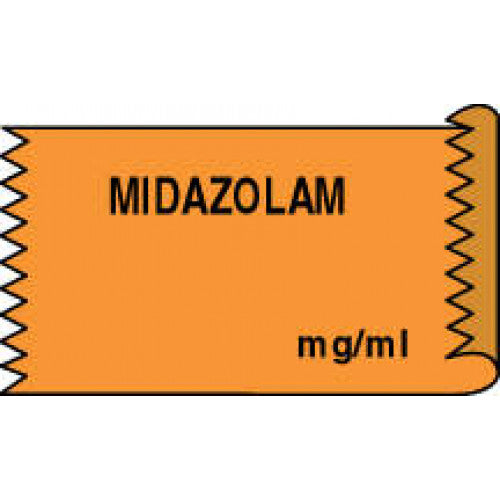 Brady Worldwide Removable Labetalol Anesthesia Tape - "Midazolam mg / mL" Tape, 1/2" x 500", Orange - 59726126