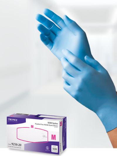 Tronex Nitrile Exam Gloves - Powder-Free Nitrile Exam Gloves, Blue, Size M - 9250-20