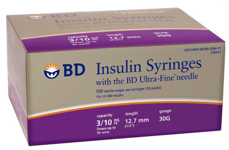 BD Veo Insulin Syringes with Ultrafine Needle - 1 mL Insulin Syringe with 29G x 1/2" Ultra-Fine Needle - 326709