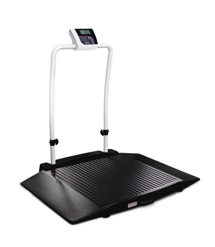 Rice Lake Weighing Systems Rice Lake Digital Wheelchair Scales - Digital Wheelchair Scale with 2 Ramps, Handrail and Bluetooth, Weight Capacity of 1, 000 lb. (454 kg) - 168353