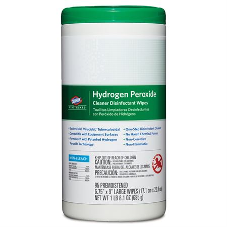 Clorox Hydrogen Peroxide Disinfectant 6.75" x 5.75" Wipes - 155/Container