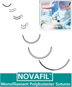 Medtronic Novafil Monofilament Synthetic Polybutester Sutures - Novafil Suture, Blue, Size 6/0, 18", SBE-2 Needle - 8886440013