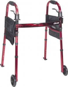 Drive / DeVilbiss Folding Travel Walkers - Portable Walkers, 5" Wheels, Flame Red - RTL10263KDR