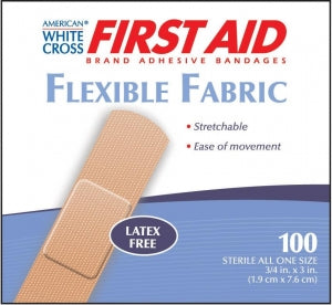 Dukal Corporation American White Cross Fabric Adhesive Strips - Sterile Lightweight Flexible Fabric Bandages, 3/4" x 3" - 1580033