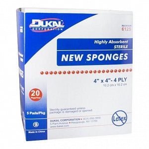 Dukal Nonwoven Sponges - Nonwoven Gauze Sponge, Sterile, 4-Ply, 4" x 4" - 6125