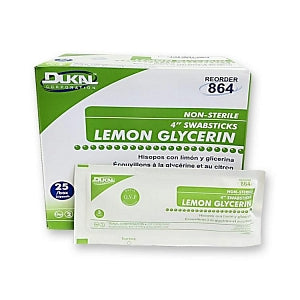 Dukal Corporation Lemon Glycerin Swabsticks - Nonsterile Pre-Moistened Lemon Glycerin Swabsticks, 4" - 864