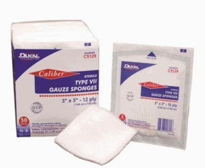 Dukal Caliber Type VII Gauze Sponges - Caliber Type VII Cotton Gauze Sponge, Sterile, 12-Ply, 3" x 3" - C5129