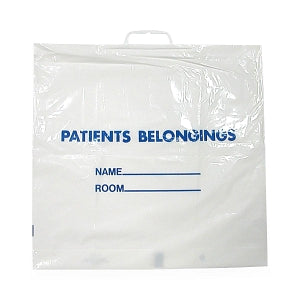 Dukal Corp DawnMist Plastic Handle Patient Belonging Bags - 1.3 Mil Patient Belongings Bag with Plastic Handle, Clear with Blue Print, 20" x 18.5" - PB01C