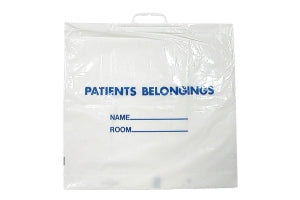 Dukal Corp DawnMist Plastic Handle Patient Belonging Bags - 1.3 Mil Patient Belongings Bag with Plastic Handle, White with Blue Print, 20" x 18.5" - PB01