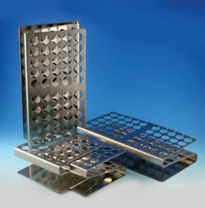 Globe Scientific Z shaped Stainless Steel Tube Racks - RACK, TUBE, 16/17MM, 50-PLACE, Z SHAPE, SS, EA - 457205