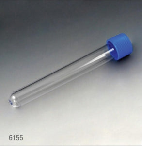 Globe Scientific Polystyrene 16 x 120mm Test Tubes - Polystyrene Test Tube with Separate Blue Screw Cap, 16 x 120 mm, 15 mL - 6155