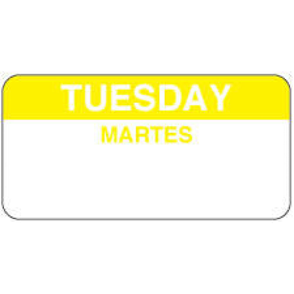 Label Paper Permanent Tuesday Martes 2" X 1" White With Yellow 1000 Per Roll