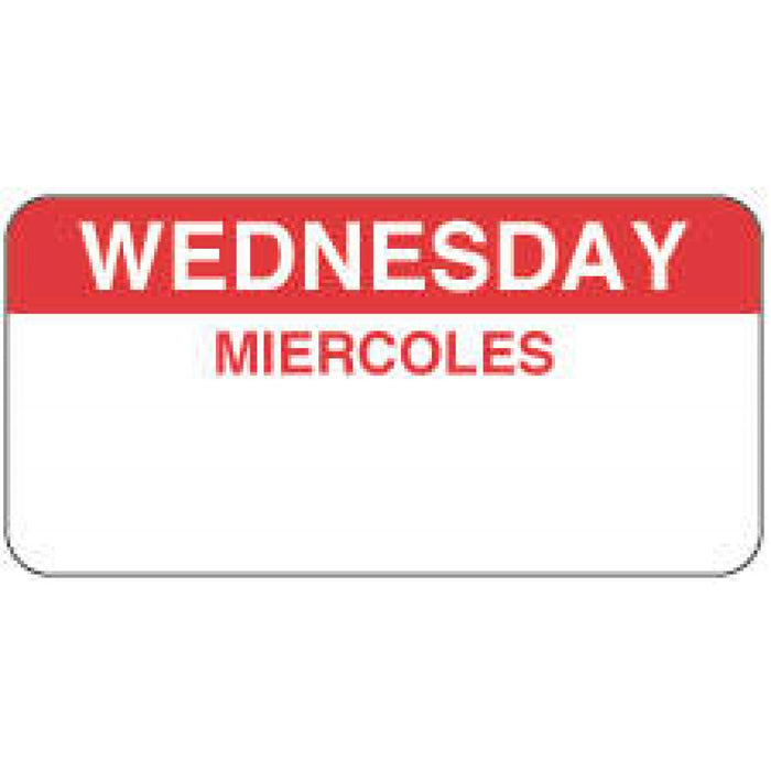 Label Paper Permanent Wednesday Miercoles 2" X 1" White With Red 1000 Per Roll