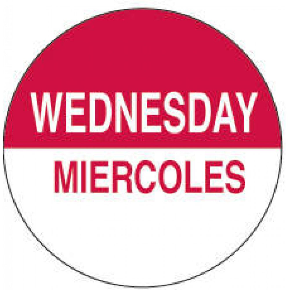 Label Paper Permanent Wednesday Miercoles Red 1000 Per Roll