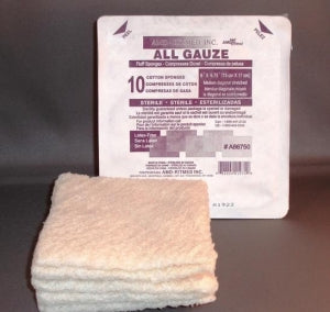 AMD-Ritmed Sterile Fluff Sponges - Fluff Gauze Sponge, Diagonal, Sterile, 6" x 6.75", 10/Pack - A66750