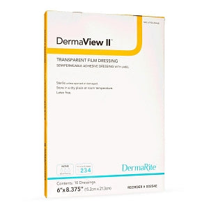 Dermarite DermaView II Transparent Adhesive Film Dressings - DermaView II Transparent Adhesive Film Wound Dressing, 6" x 8.375" - 00254E