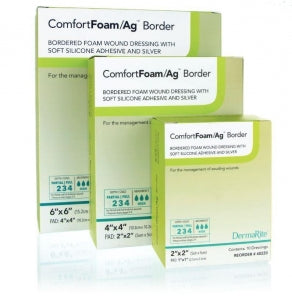 DermaRite ComfortFoam / Ag Border Wound Dressings - ComfortFoam / Ag Boarder Dressing, 4" x 4" - 48440