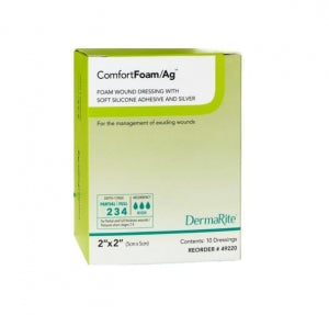 DermaRite ComfortFoam / Ag Border Wound Dressings - ComfortFoam / Ag Boarder Dressing, 2" x 2" - 49220