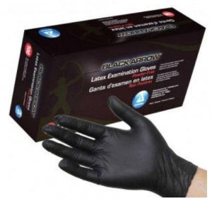 Dynarex Black Arrow Latex Exam Gloves - Powder-Free Latex Exam Gloves, Black, Size M, 100/Box - 2322