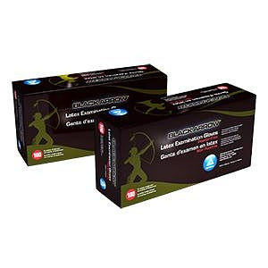 Dynarex Black Arrow Latex Exam Gloves - Powder-Free Latex Exam Gloves, Black, Size M, 100/Box - 2322