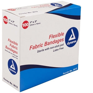 Dynarex Adhesive Fabric Bandages - Adhesive Fabric Bandage, 1" x 3" - 3612