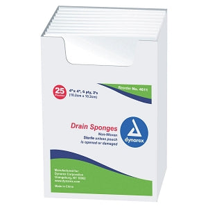 Dynarex Corporation Nonadherent Pads / Sponges - SPONGE, DRAIN, 4"X4", 6-PLY, STERILE, 2/PK - 4611