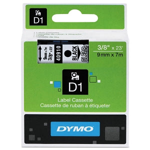 Dymo D1 Standard Cartridge Labels - D1 High-Performance Polyester Removable Label Tape, 3/8" x 23', Black on Clear - 40910