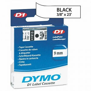 Dymo D1 Standard Cartridge Labels - D1 High-Performance Polyester Removable Label Tape, 3/8" x 23', Black on White - 41913