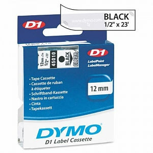 Dymo D1 Standard Cartridge Labels - D1 High-Performance Polyester Removable Label Tape, 1/2" x 23', Black on Clear - 45010