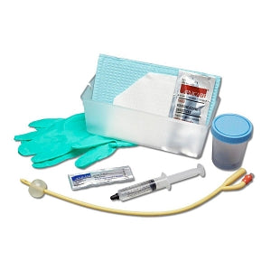 Medline Foley Catheter Insertion Trays - Foley Insertion with Silicone-Elastomer Coated Latex Catheter, 16 Fr, 10 mL Syringe, PVP, Specimen Container and Aloetouch Gloves in CSR Wrapped Tray - DYND10150