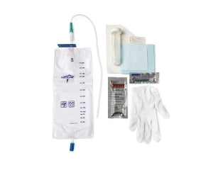 Medline Pre-Connected Vinyl Intermittent Catheter Trays - Intermittent / Urethral Insertion with 14 Fr Vinyl Catheter, Pre-Connected Drain Bag, Compact Packaging - DYND10402