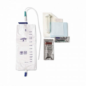 Medline Pre-Connected Vinyl Intermittent Catheter Trays - Intermittent / Urethral Insertion with 14 Fr Vinyl Catheter, Pre-Connected Drain Bag, Compact Packaging - DYND10402