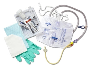 Medline Silicone-Elastomer Latex 2-Layer Foley Catheter Tray / Drain Bag - Two-Layer Tray with Drain Bag with Antireflux Tower and Silicone-Elastomer Coated Latex Foley Catheter, 18 Fr, 10 mL - DYND11008