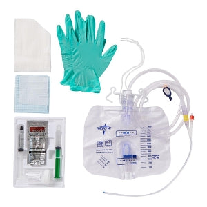 Medline 100% Silicone 2-Layer Foley Catheter Tray with Drain Bag - 2-Layer Tray with Drain Bag with Antireflux Device and 100% Silicone Foley Catheter, 18 Fr, 10 mL - DYND11520