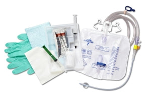 Medline 100% Silicone 2-Layer Foley Catheter Tray with Drain Bag - 2-Layer Tray with Drain Bag with Antireflux Tower and 100% Silicone Foley Catheter, 18 Fr, 10 mL, Luer Lock - DYND11528