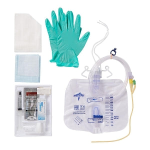 Medline Silicone-Elastomer Latex 2-Layer Foley Catheter Tray / Drain Bag - Two-Layer Tray with Drain Bag with Antireflux Device and Silicone-Elastomer Coated Latex Foley Catheter, 14 Fr, 10 mL - DYND11855