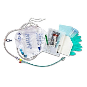 Medline Silvertouch 2-Layer Foley Catheter Trays - Two-Layer Tray with 400 mL Urine Meter with 2, 500 mL Drain Bag and Silvertouch 100% Silicone Foley Catheter, 16 Fr, 10 mL - DYND140416