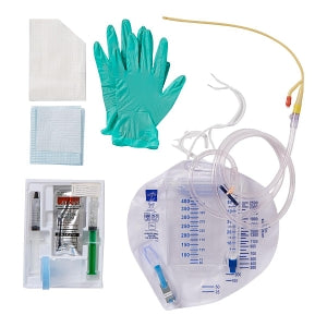 Medline Silicone-Elastomer Latex 2-Layer Foley Catheter Tray / Urine Meter - Two-Layer Tray with 400 mL Urine Meter with 2, 500 mL Drain Bag and Silicone-Elastomer Coated Latex Foley Catheter, 16 Fr, 10 mL - DYND1516SEC