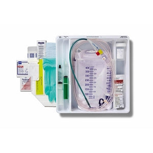 Medline Silvertouch 100% Silicone 1-Layer Foley Catheter Tray / Urine Meter - One-Layer Tray with 400 mL Urine Meter with 2, 500 mL Drain Bag and Silvertouch 100% Silicone Foley Catheter, 18 Fr, 10 mL - DYND160518