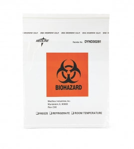 Medline Zip-Style Biohazard Specimen Bags - Zip-Style Biohazard Specimen Bag with Pocket, 12" x 15" - DYND30281