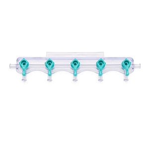 Medline Manifolds with All Female Posts - Universal Orientation 600 PSI Manifold with Curved Profile, 4-way Handle Position, 5 Ports - DYNJMAN5OFFF